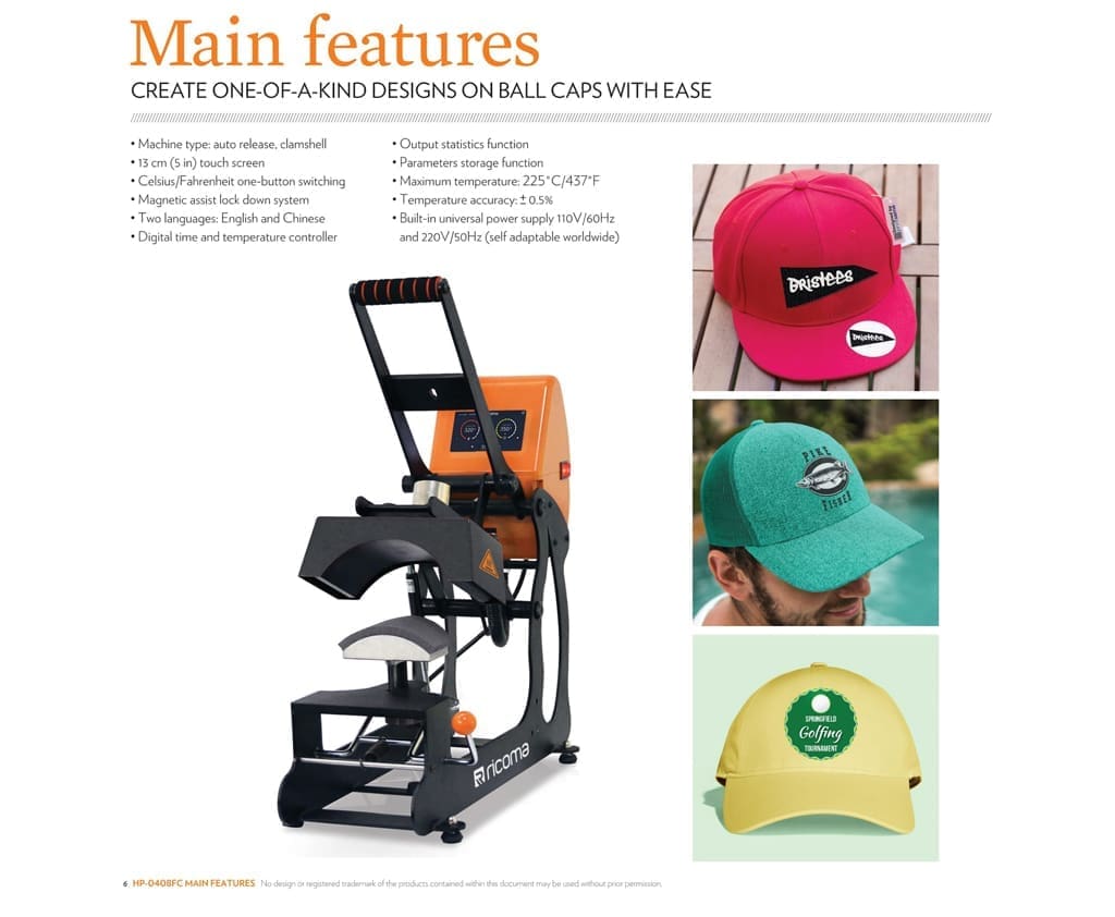 cap heat press main features
